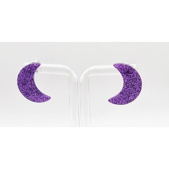 Halloween Crescent Moon Purple Acrylic Earrings - Picture 1 of 3